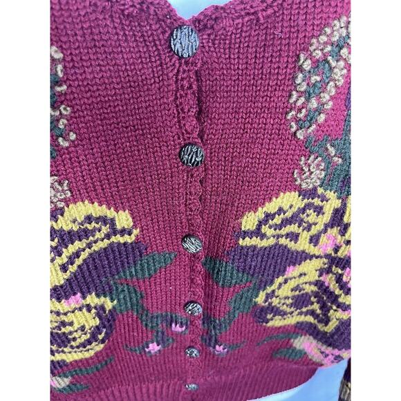 Robin Sinkler Worsted Wool Cardigan Sweater Floral Embroidery Size Large Vintage - Picture 4 of 10